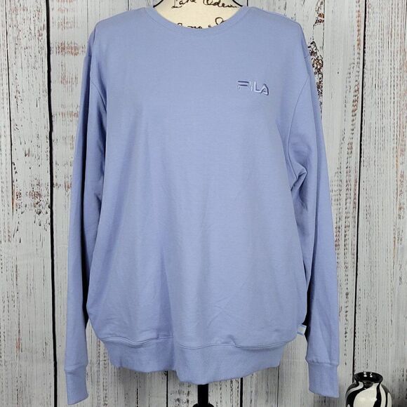 NWT FILA XL Blue Vintage Casual Minimalist Staple Classic Crew Neck Sweatshirt - Picture 2 of 10
